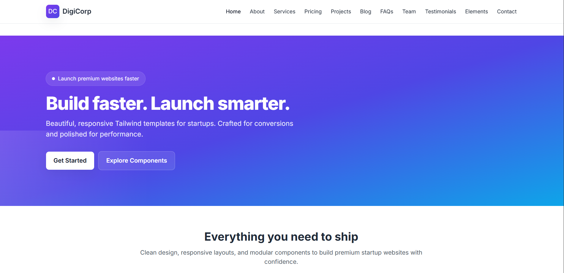 DigiCorp Startup Website Template